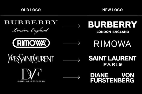 Fashion brand logos before and after