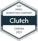Clutch badge for top email marketing company in Corona Fall 2023