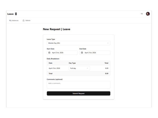 HR platform - request leave view