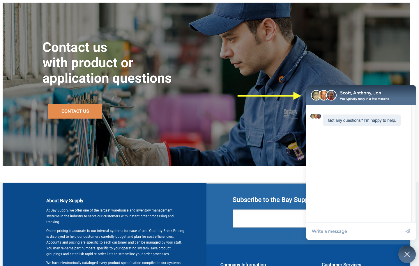 Bay Supply Manufacturing Live Chat