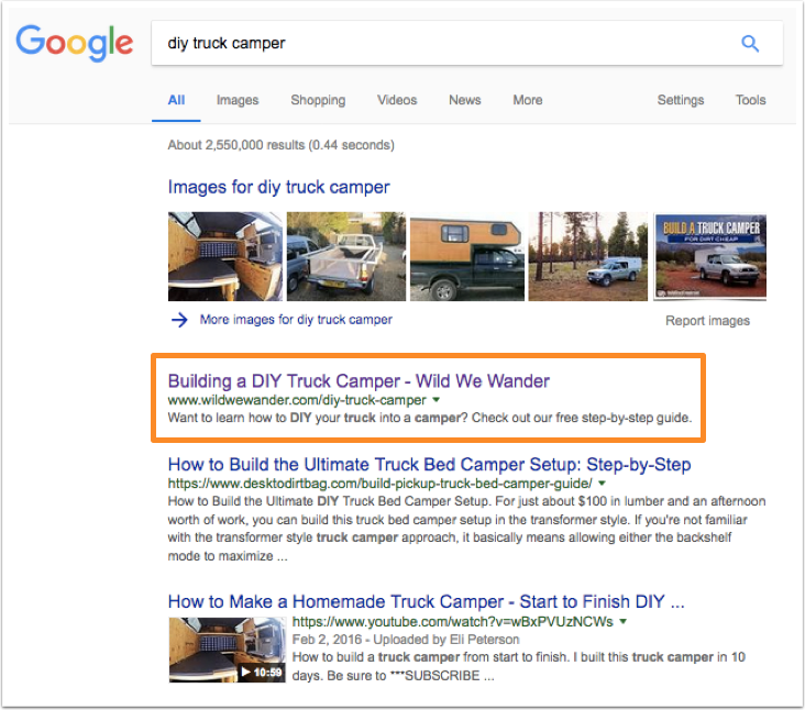 Google search results for diy truck camper
