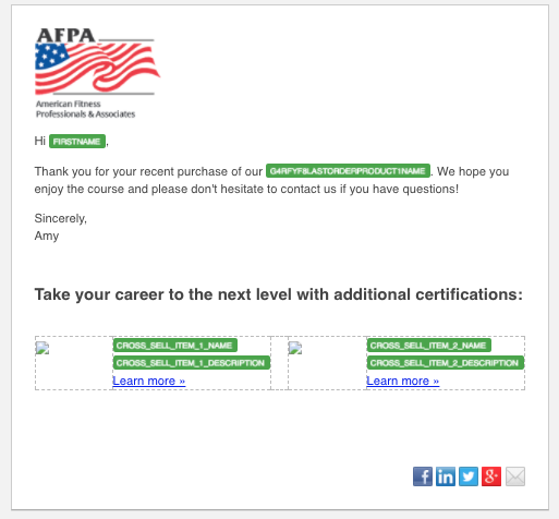 AFPA example email personalization tokens with HubSpot