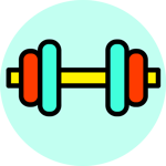 Illustration of a dumbell weight over light blue circle