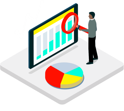 Illustration of a man with various charts