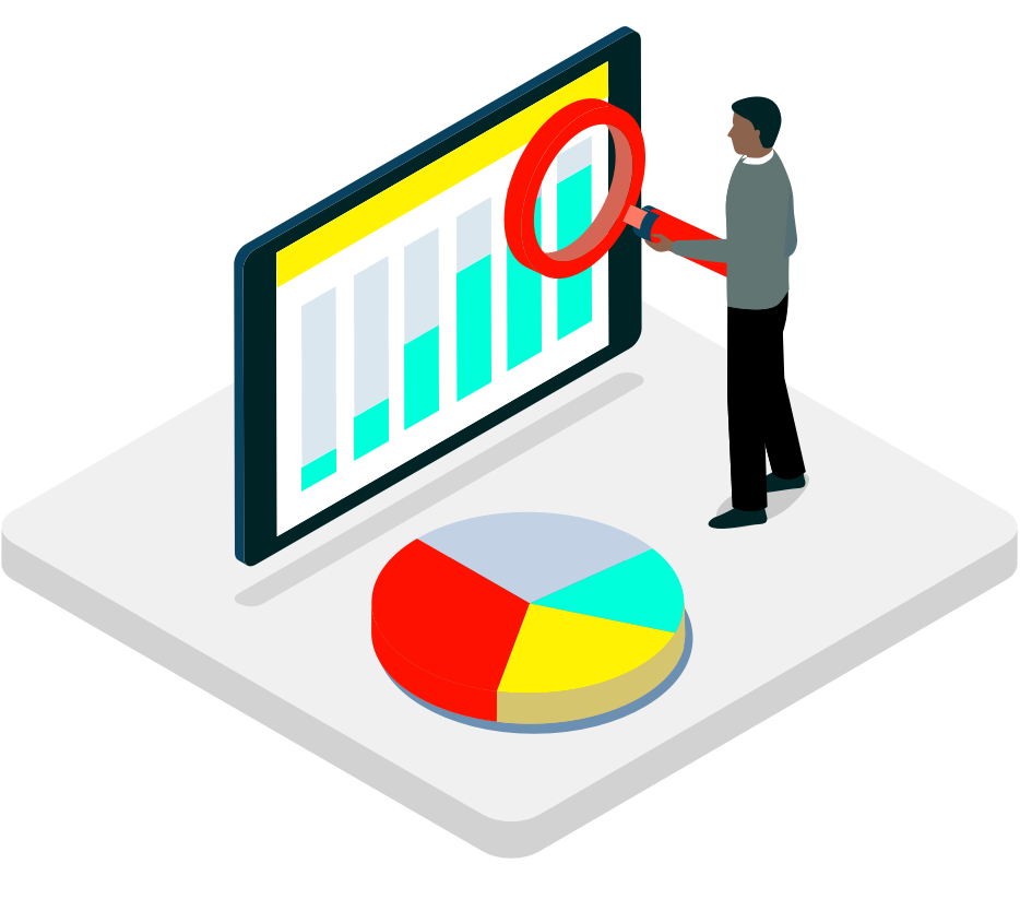 Illustration of a man with various charts