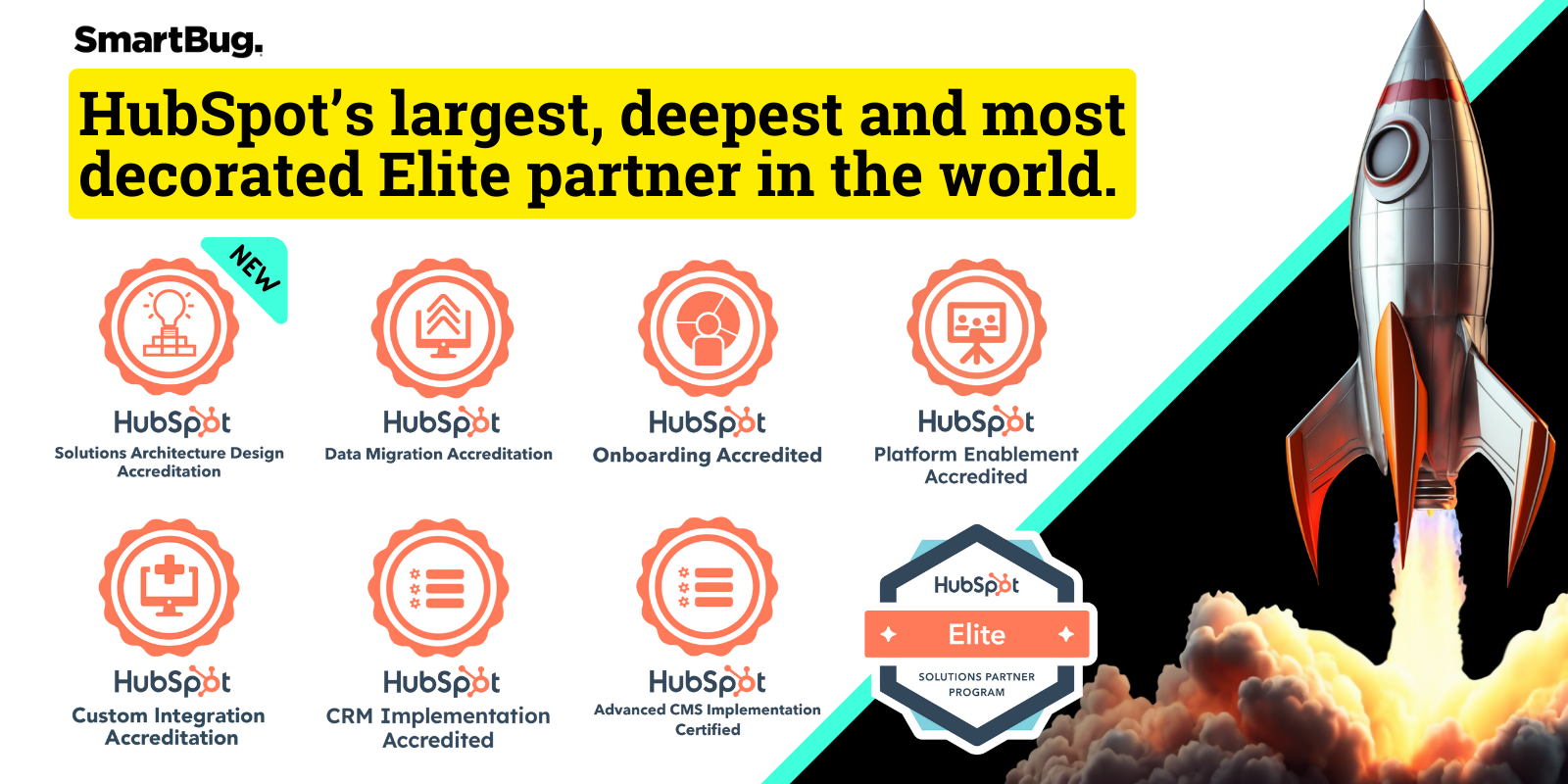 Banner image showing SmartBug as HubSpot's largest, deepest, and most decorated Elite partner in the world