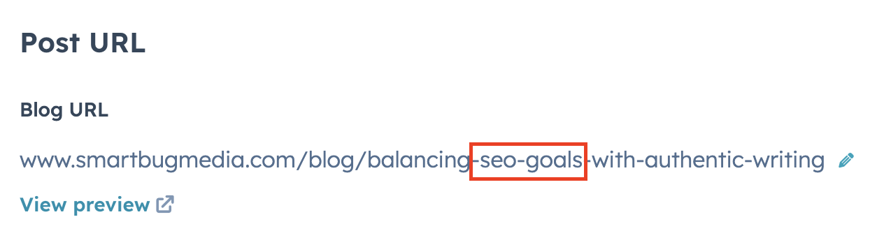 Post URL written for SEO