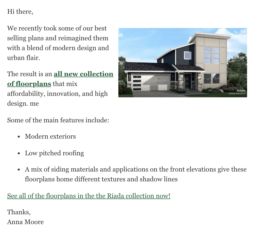 homebuilder email example