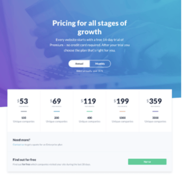 pricing page example