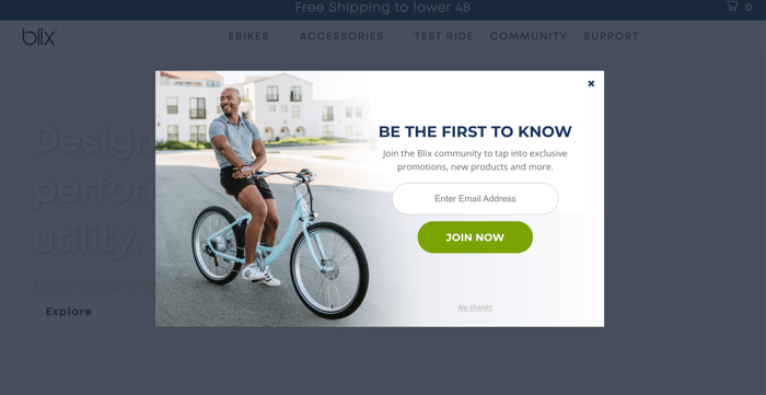 promotional offer form with man on a bike