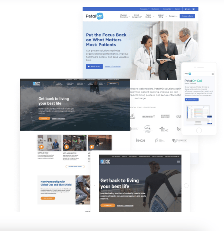 Screenshots of SmartBug clients' healthcare websites