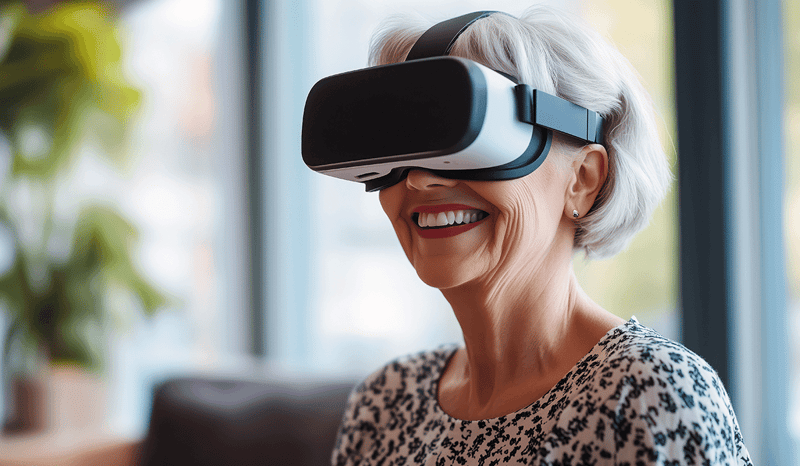 senior using a vr headseat