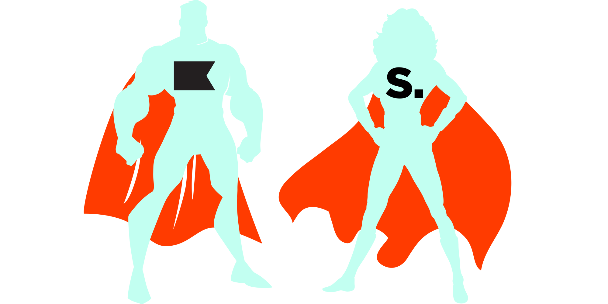 Illustration of blue and red caped superhero silhouettes with Smartbug Media and Klaviyo logos on their chest 