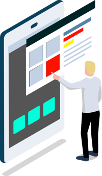 Illustration of person interacting with touch screen