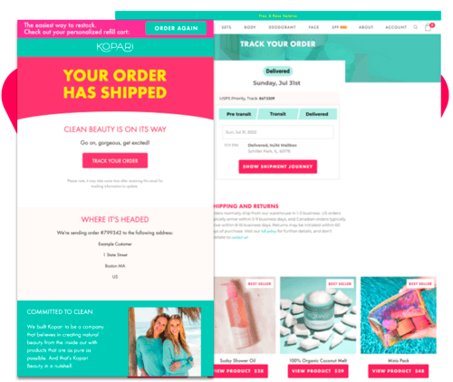 Example of customized shipping landing page with Wonderment and Klaviyo Integration 