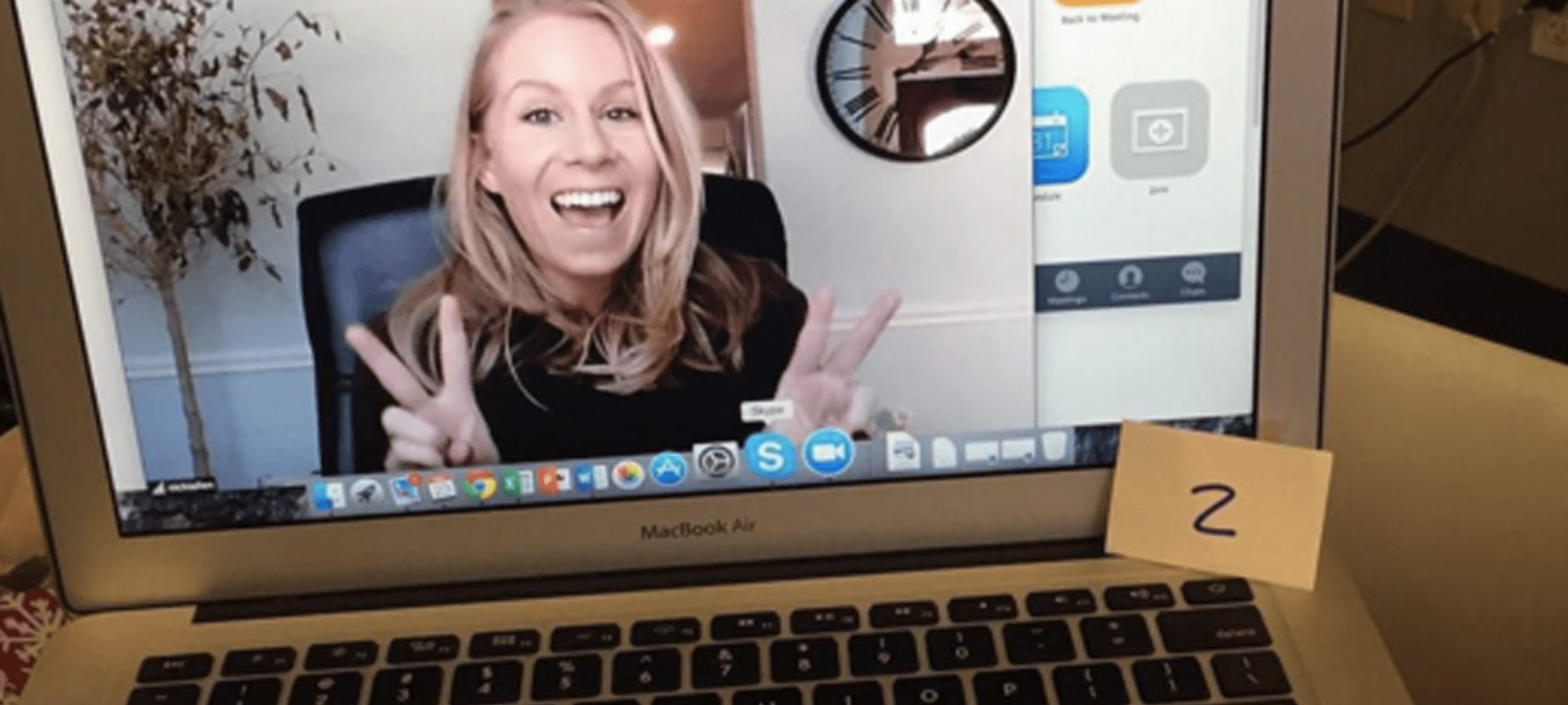 Video conference call on laptop