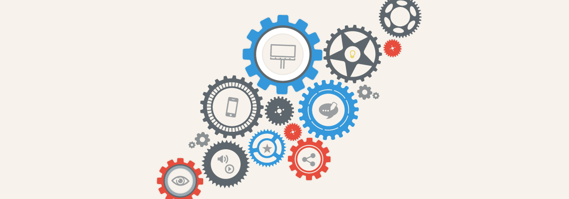 Illustration of cogs with devices inside