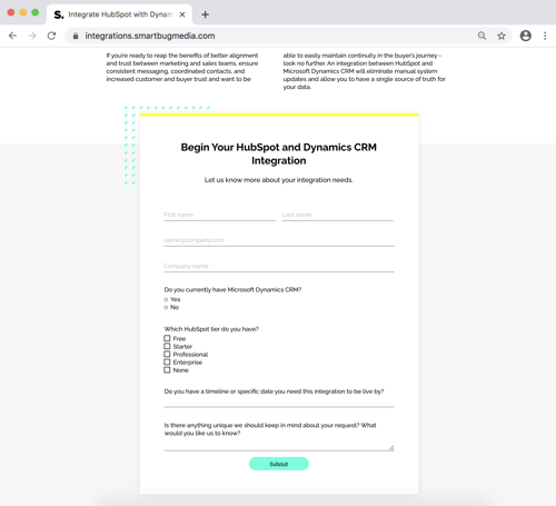 HubSpot Dynamics Integration Form