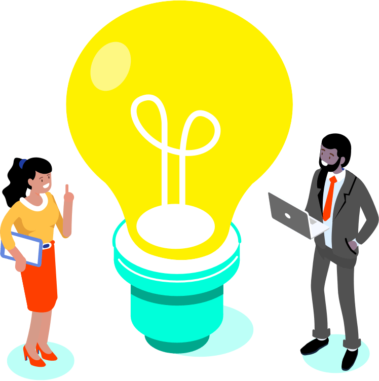 illustration of two individuals and a light bulb