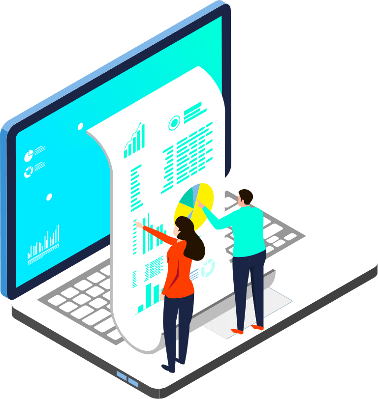illustration of two individuals on a laptop