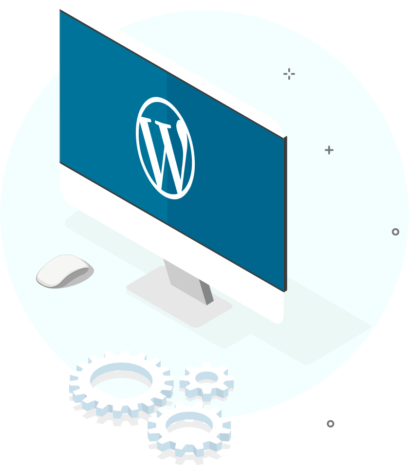 illustration of a computer with the WordPress logo