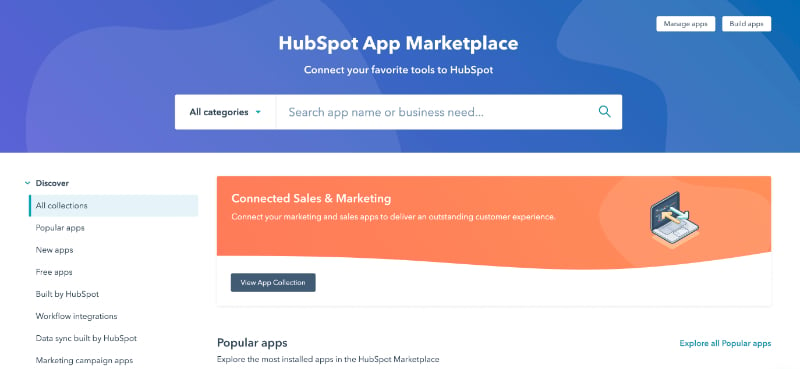 screenshot of the HubSpot App Marketplace