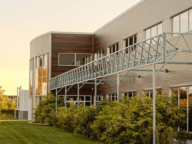 Modern building with a garden view