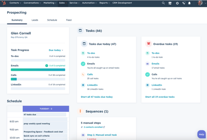 HubSpot Prospecting dashboard example