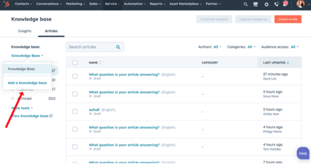 HubSpot Knowledge Base exmple