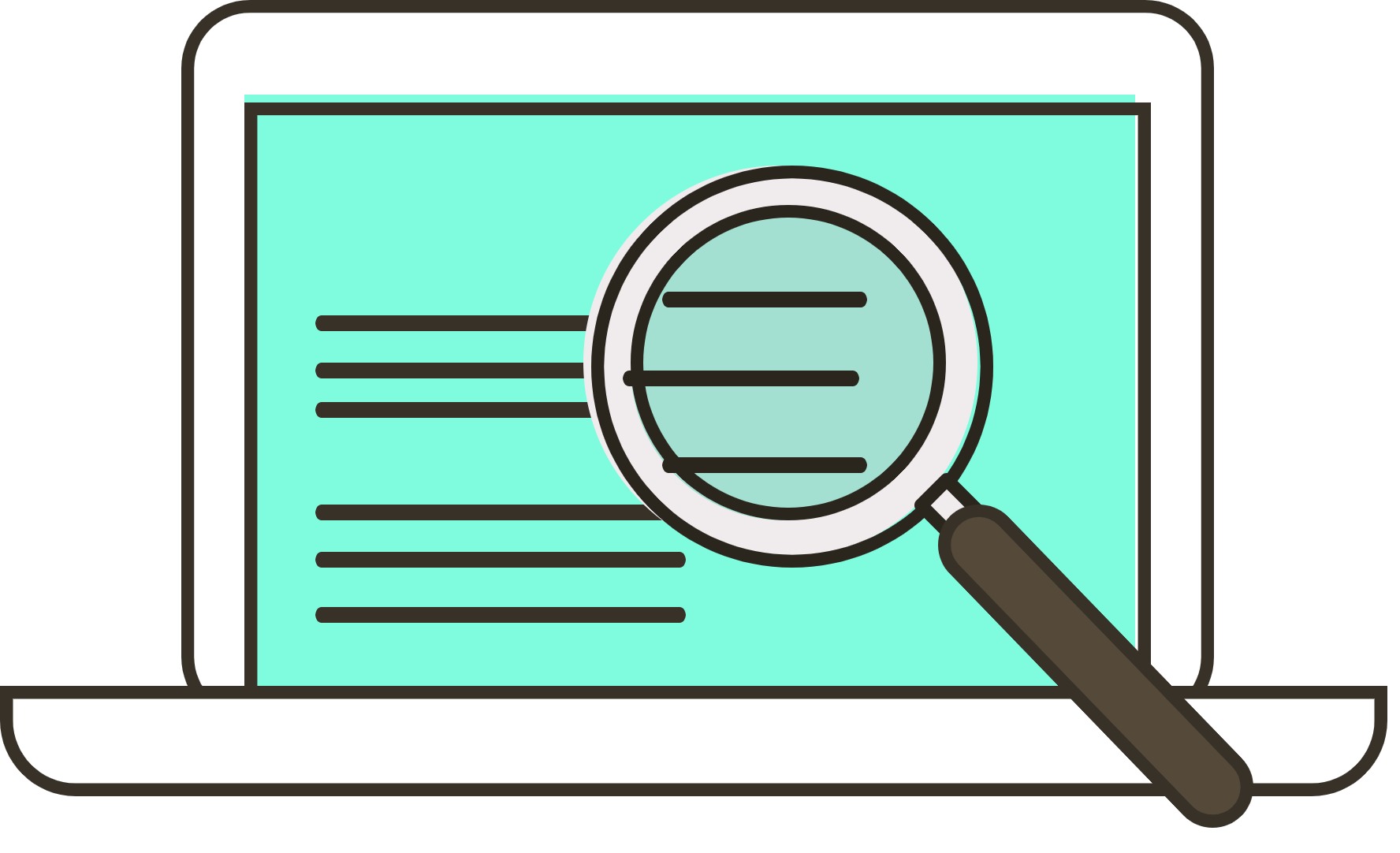Icon of magnifying glass evaluating Klaviyo account on laptop