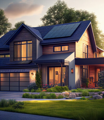 Home exterior at dusk