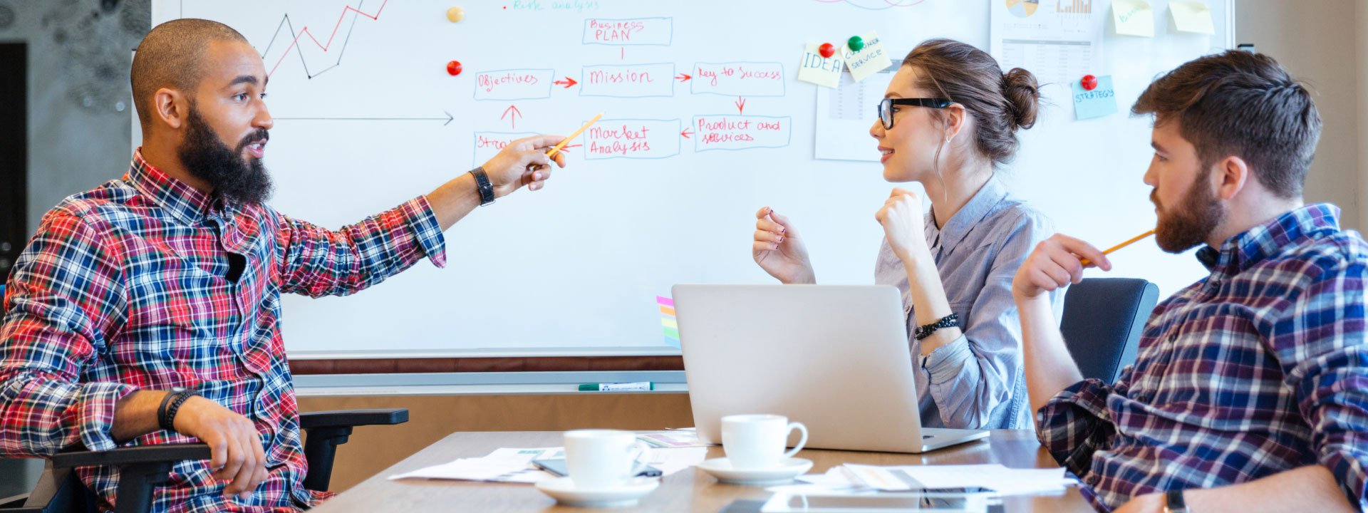 coworkers meeting to discuss marketing strategy