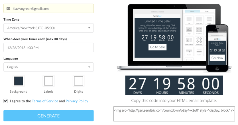 Example of Klaviyo Countdown Timer on Email Campaign to create a sense of urgency