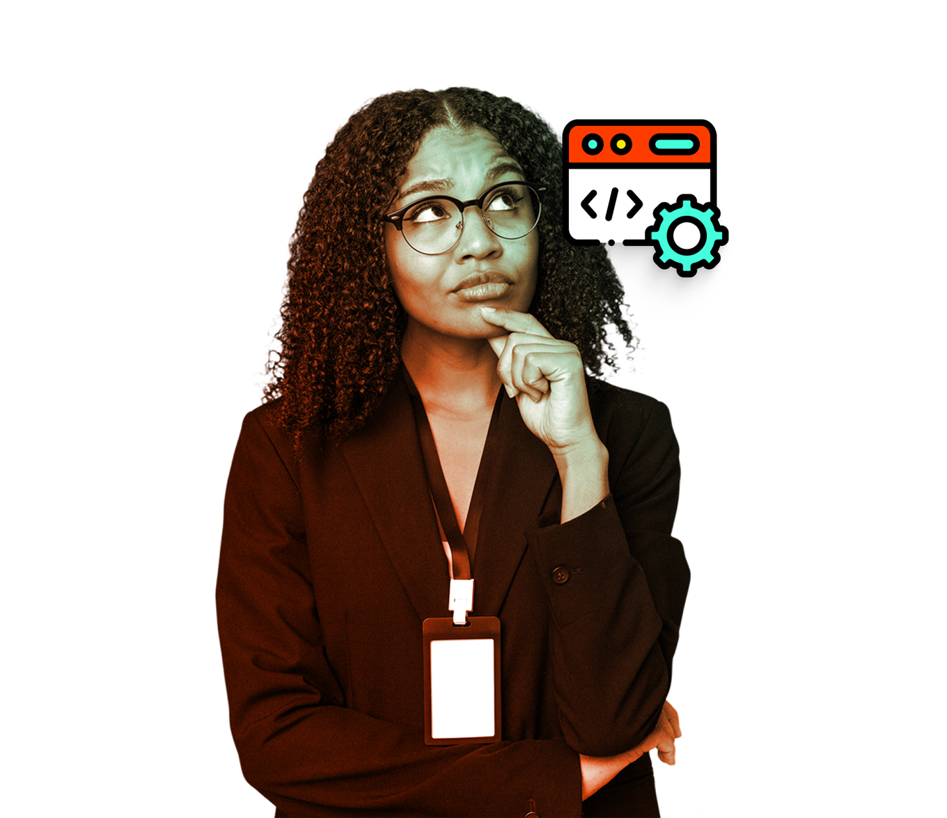 person thinking with icon above