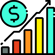 Icon of bar graph increasing with teal dollar sign
