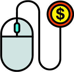 illustration of computer mouse with cord attached to a dollar sign 