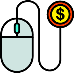 illustration of computer mouse with cord attached to a dollar sign