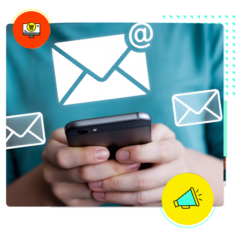 person using cell phone to send read emails