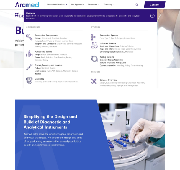 arcmed website design desktop view