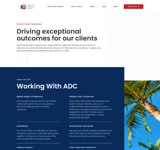 ADC website design desktop view