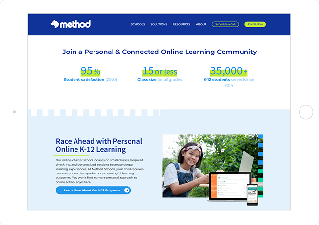 Method Schools Custom Homepage by SmartBug Media