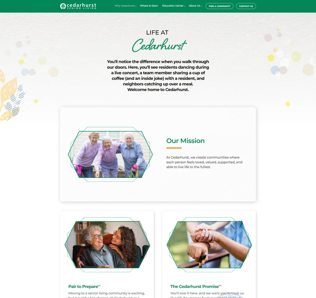 Cedarhurst website design desktop view