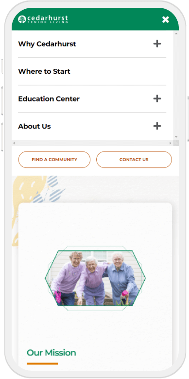 Cedarhurst website design mobile view