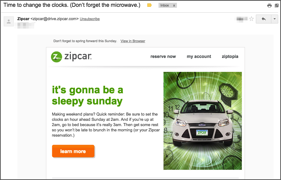 Zipcar Email Example