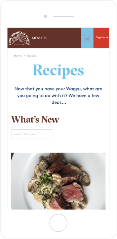 Lone Mountain Wagyu recipe page on mobile