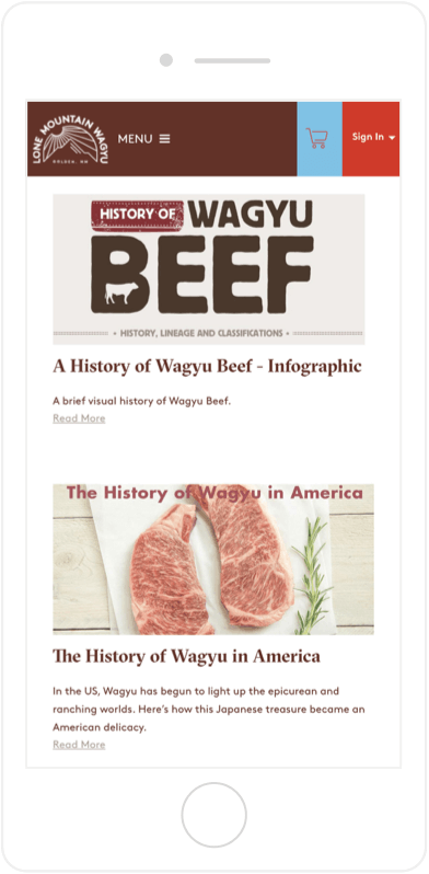 Lone Mountain Wagyu mobile secondary scrolling feature on the About page