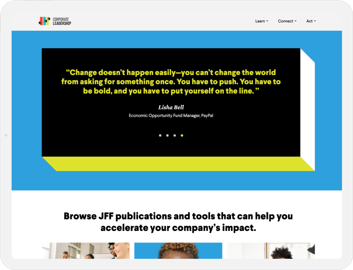 JFF web design tablet view