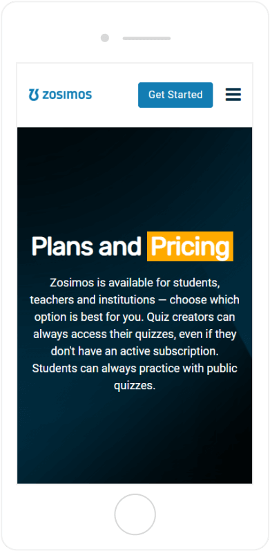 zosimos website design mobile view