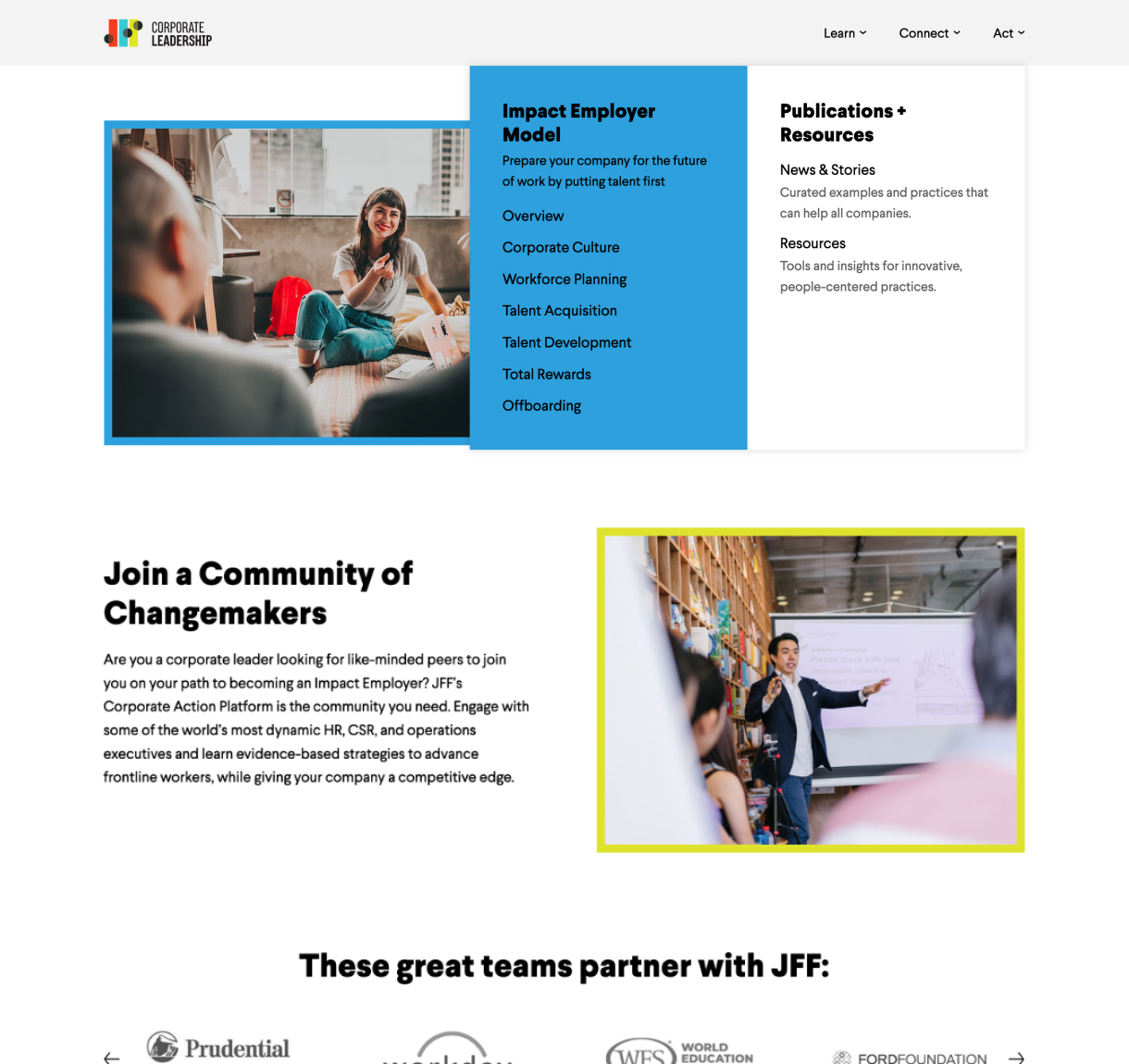 JFF web design desktop view overlap