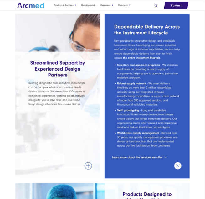 arcmed website design desktop view